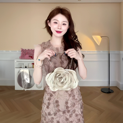 重工立体花朵无袖连衣裙女