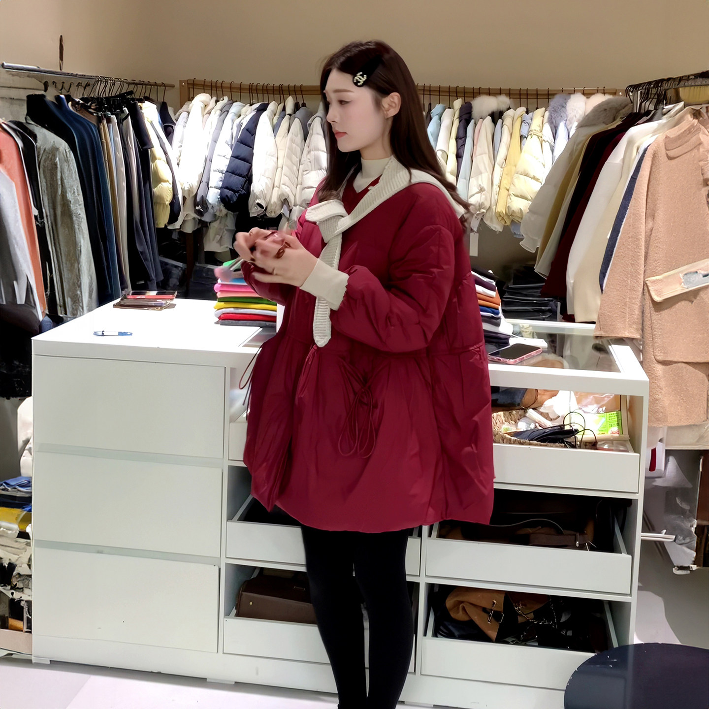 韩版中长款娃娃款羽绒棉服2025秋冬季新款时尚宽松连衣裙潮