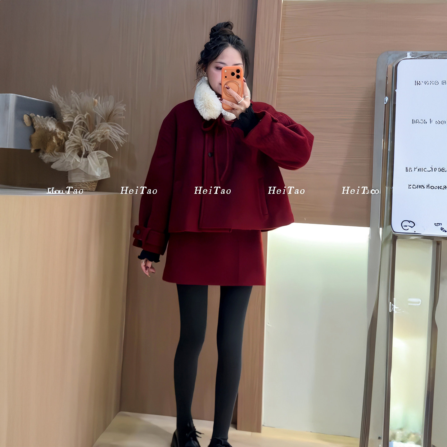 韩国东大门气质圣诞风红色套装女2026冬季新款加厚毛呢外套半身裙,女装/女士精品,时尚套装,淘宝优惠券,粉丝福利购,淘宝优惠卷