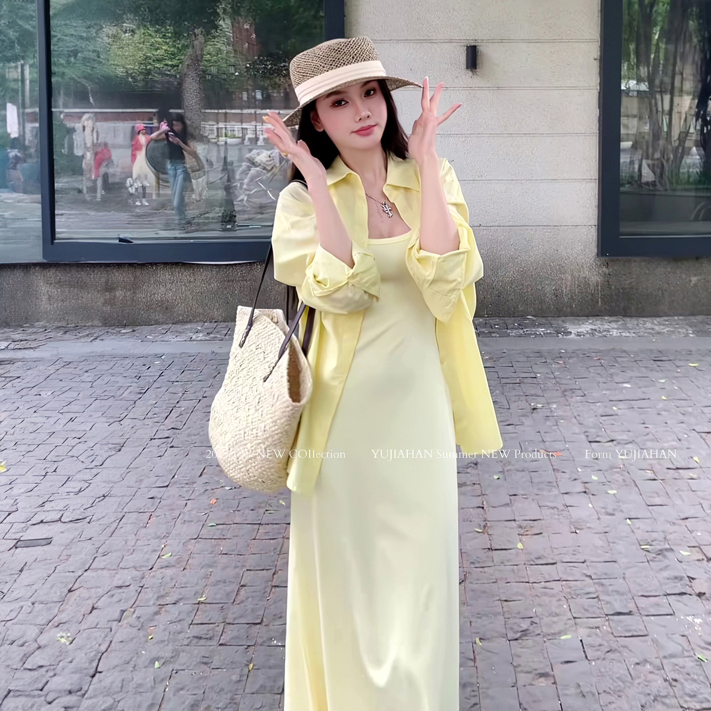 夏季2025年女装Polo领长袖衬衫外套上衣吊带连衣裙鱼尾长裙两件套