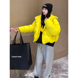 韩版2026年冬季新款糖果黄色外套女款连帽轻薄小黄短款羽绒棉服