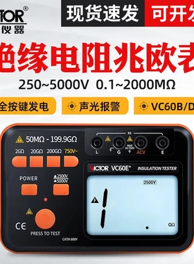 胜利数字兆欧表VC60B+/VC60D+ 绝缘电阻测试仪摇表1000V2500V