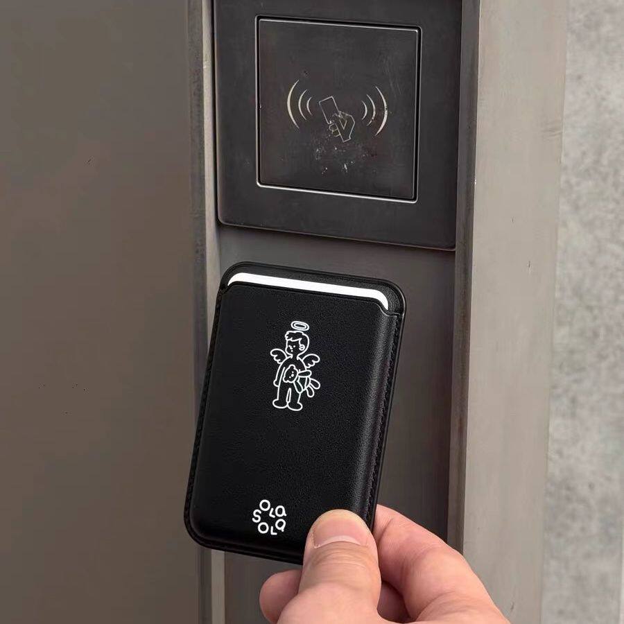 olaso适用黑色高级感pu皮质门禁卡套证件收纳苹果magsafe磁吸定制