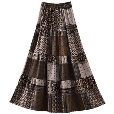 民族风复古撞色半身裙雪纺大摆裙