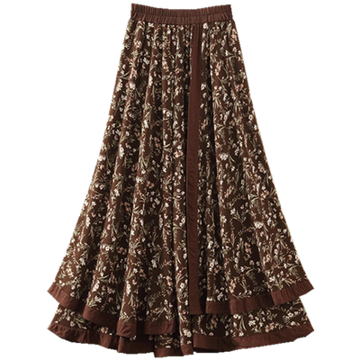 不规则拼接碎花大摆A字半身裙子