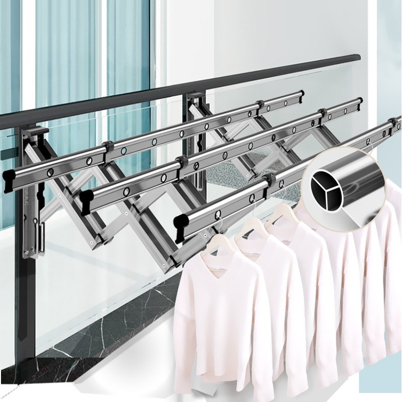 户外推拉晾衣架阳台外伸缩晒衣架家用窗外折叠晾衣杆