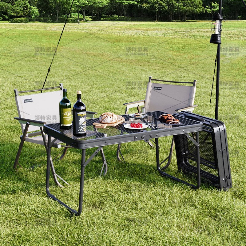 户外便携式可升降铝合金铁网格地摊露营野餐烧烤茶几简易折叠桌子