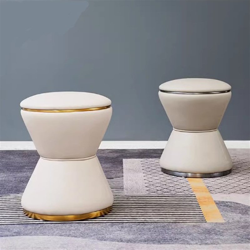 轻奢茶桌凳家用换鞋圆凳皮凳梳妆凳沙发凳简约现代茶台凳梳妆凳