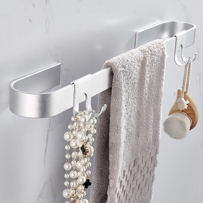 包邮卫生间免打孔毛巾杆太空铝壁挂杆卫浴五金置物架浴室带钩单杆