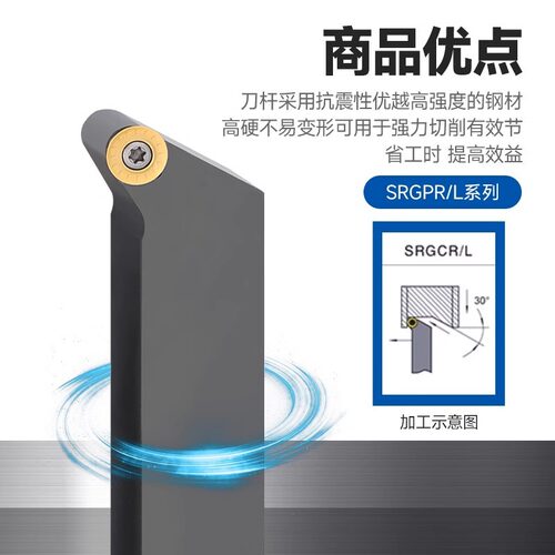 数控车刀杆45度外圆刀杆SRGPR1616H08T2/2020K10T3车圆弧车床刀具