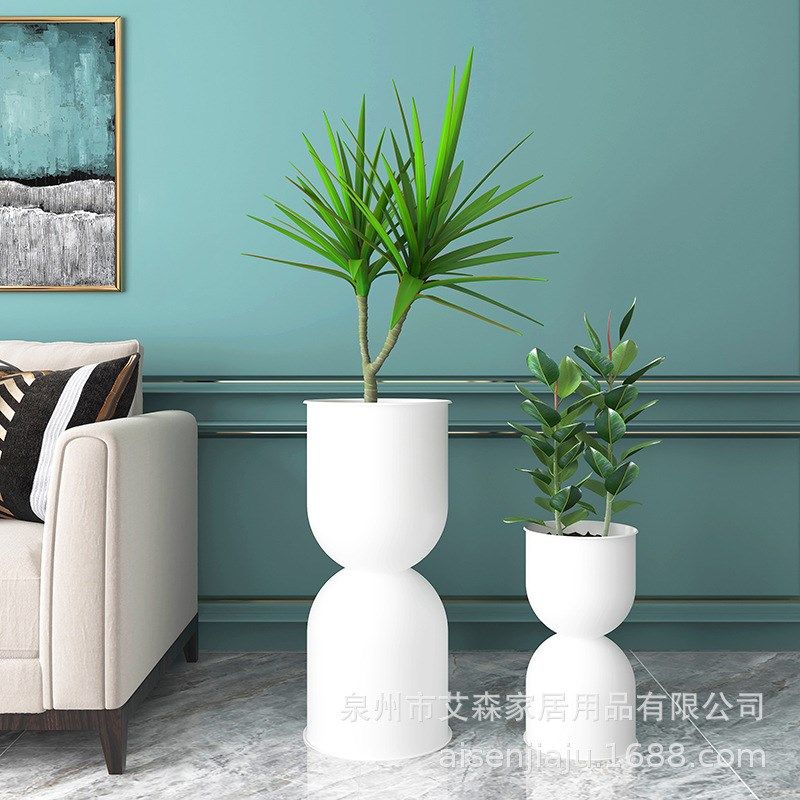 双向高脚沙漏花架北欧客厅阳台室内轻奢简约黑色铁艺落地花盆户外