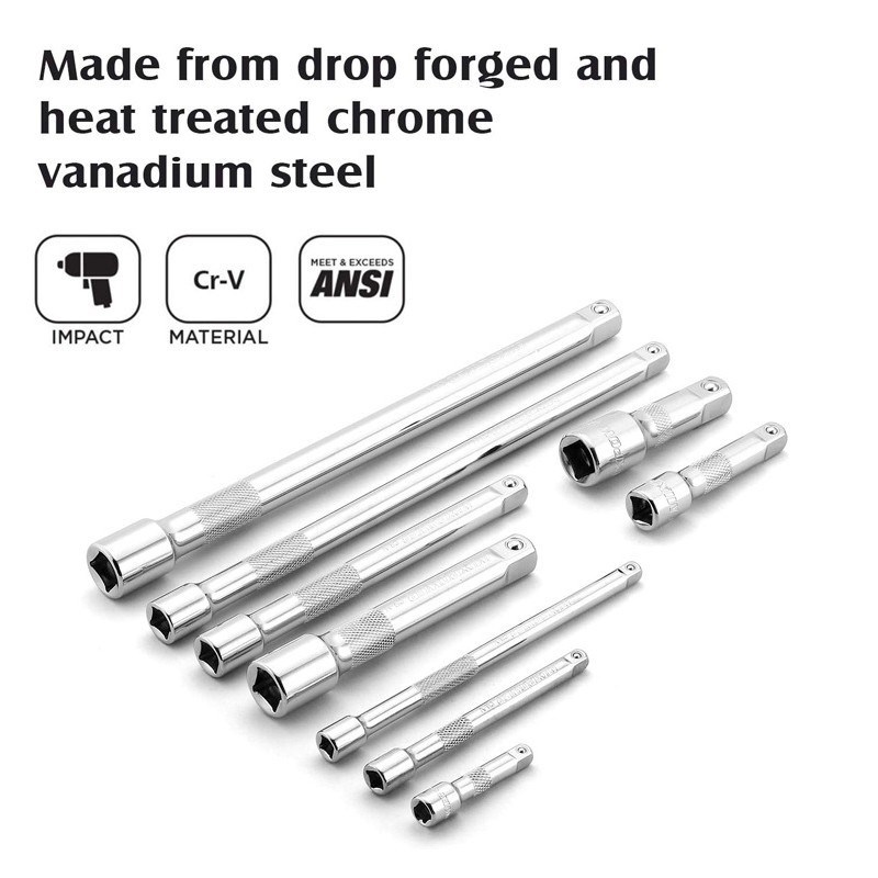 9件套铬钒钢球头型套筒接杆 1/4 3/8 1/2延长杆棘轮扳手附件配件