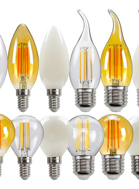 LED爱迪生灯泡蜡烛灯水晶灯暖白光C35拉尾尖泡球泡白色白光E27E14