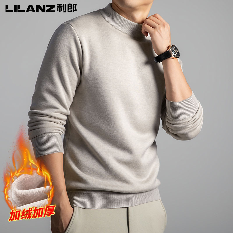 利郎男士绵羊毛加绒加厚长袖T恤