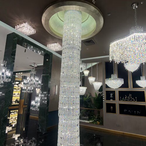 诗华洛世奇奢华别墅旋转楼梯间loft复式客厅冰柱瀑布水晶长吊灯