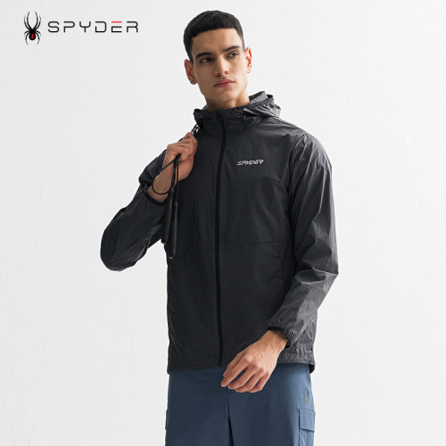 SPYDER蜘蛛休闲跑步夹克男薄款防风夹克连帽弹力外套健身25ES119M