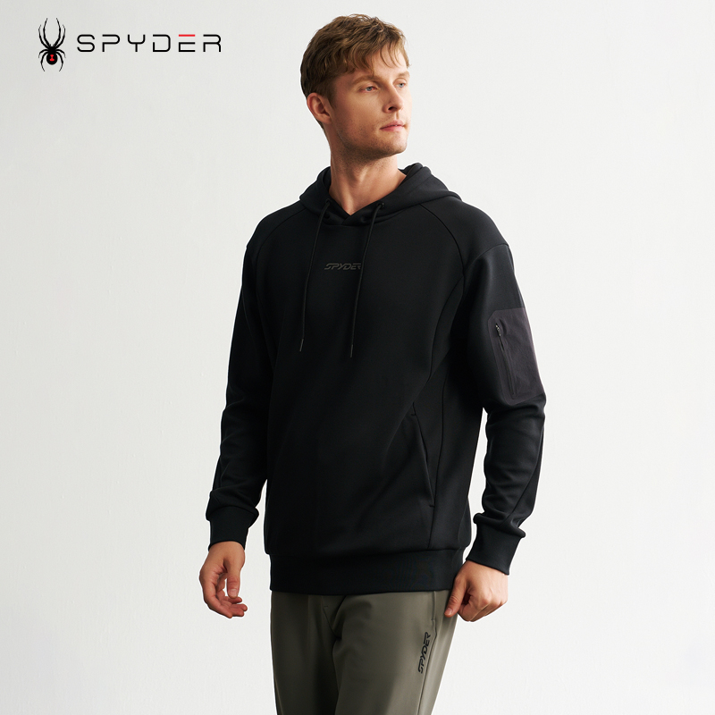 SPYDER蜘蛛户外休闲运动卫衣带帽子男宽松套头上衣潮流黑24CF319M