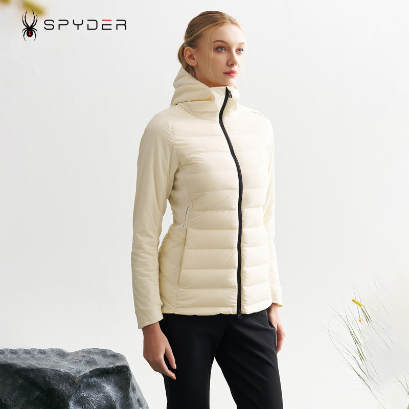 SPYDER蜘蛛羽绒服女轻薄短款羽绒外套连帽鹅绒运动夹克24CF220W