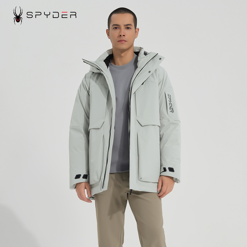 SPYDER蜘蛛派克男羽绒服白鹅绒羽绒外套防寒服连帽大衣潮23CF227M