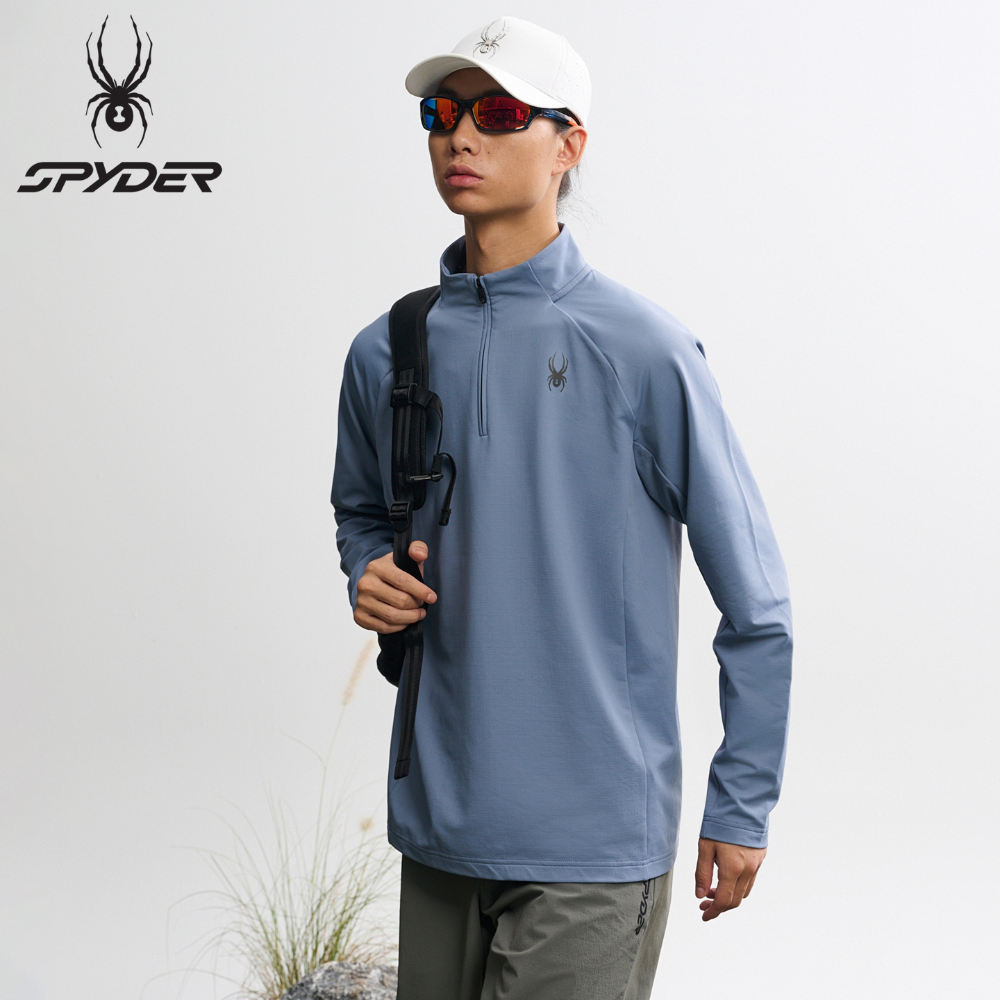 SPYDER蜘蛛新款拉链半高立领男装休闲纯色宽松型套头卫衣25MF311M