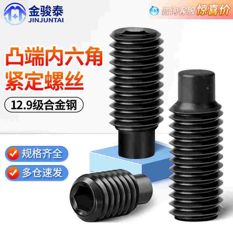 12.9级高强度圆柱凸端紧定螺丝机米螺钉无头顶丝M3M4M5M6M8M10M12