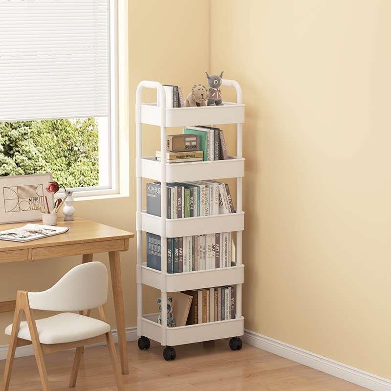 可移动书架多层收纳架阅读家用置物架零食小推车带轮落地简易书架