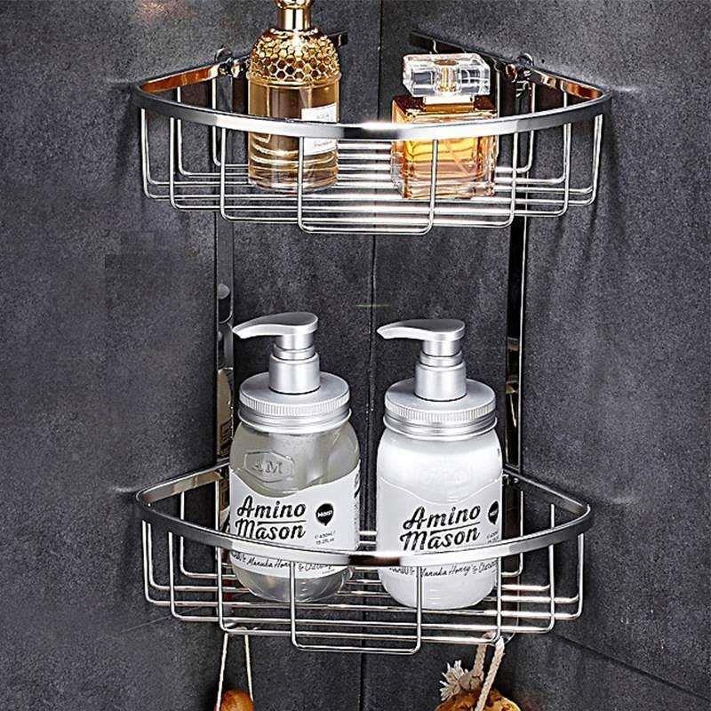 浴室304不锈钢三角篮带钩壁挂淋浴房转角篮卫生间三角置物架横条