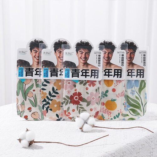 洗游记单层搓澡巾青年用繁花250D中砂搓泥薄款洗澡手套去角质Y168