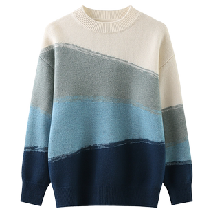 男童羊毛衫2025秋冬新款中大童100%全羊毛针织衫儿童拼色加厚毛衣