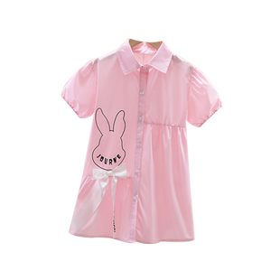 女童短袖裙子2025春季新款夏装中大童连衣裙韩版衬衫裙洋气时髦潮