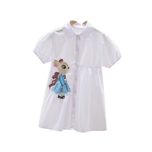 女童连衣裙2025春季新款短袖夏装中大童女宝宝衬衫裙韩版洋气童装