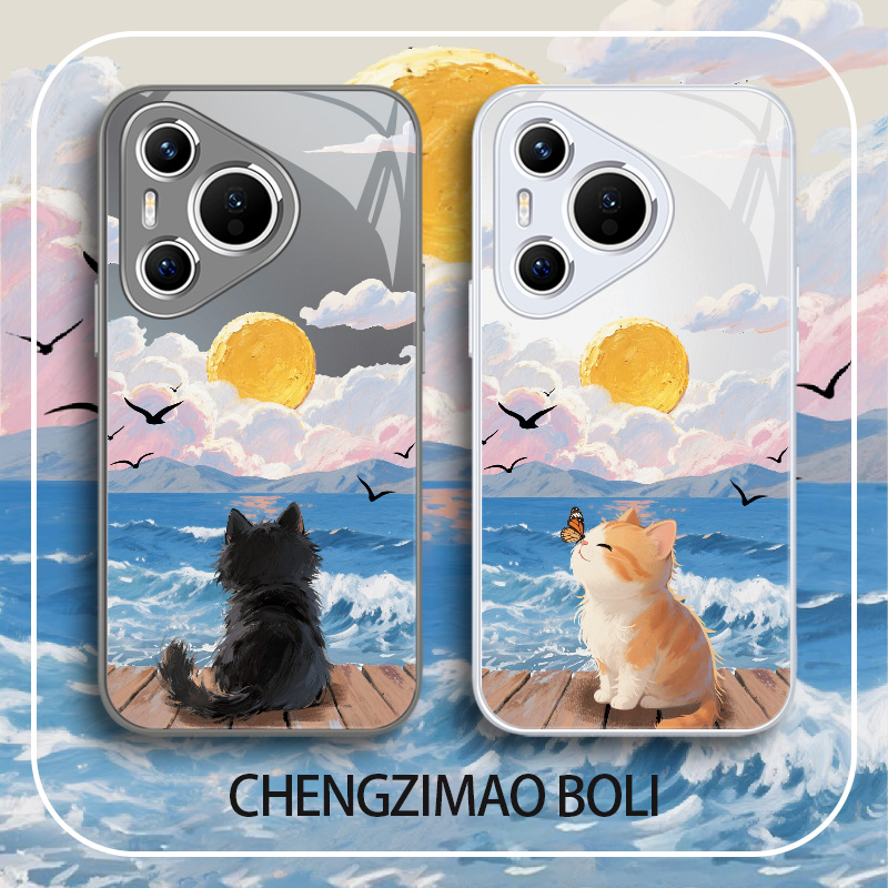 油画猫咪适用华为可爱情侣保护套