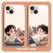 适用苹果17promax情侣手机壳16新款 iPhone15plus摆烂男女孩13pro卡通可爱12mini高级感14液态11玻璃8plus7