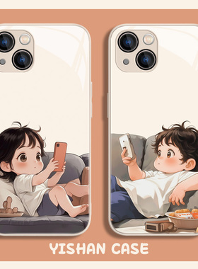 适用苹果17promax情侣手机壳16新款iPhone15plus摆烂男女孩13pro卡通可爱12mini高级感14液态11玻璃8plus7/xr