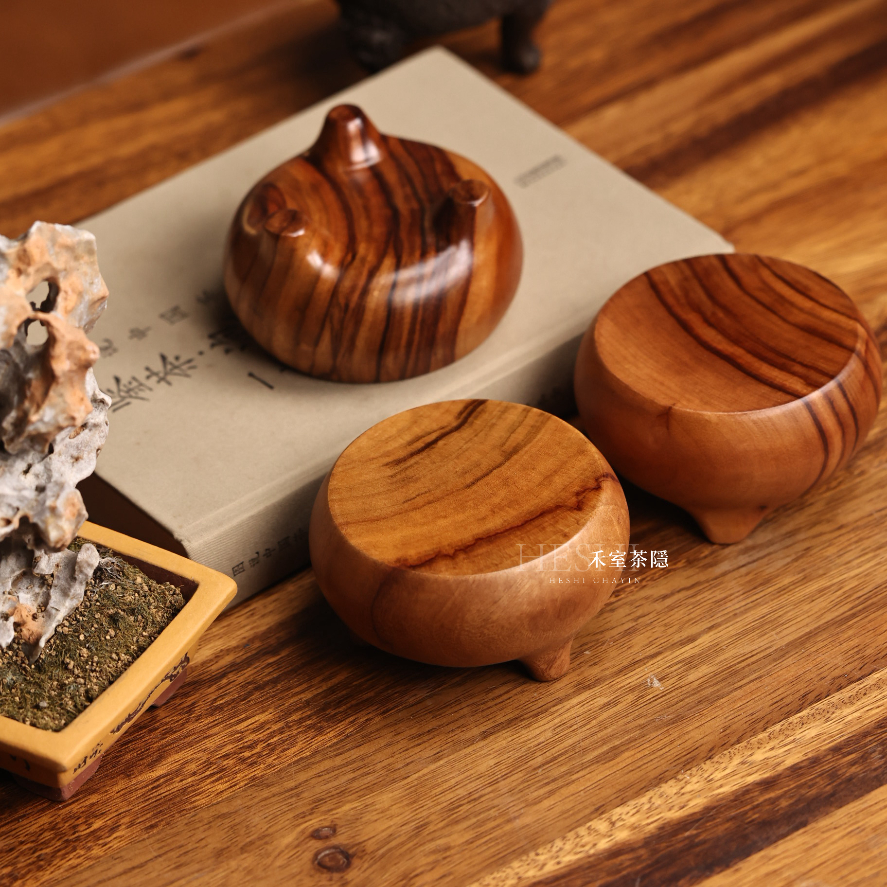 香樟木三脚壶承摆件底座壶托11*5