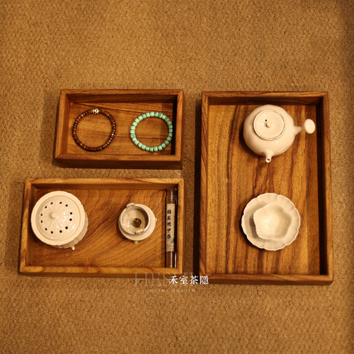 香樟木三件套文盘托盘茶盘果盘榫卯文房四宝砚台收纳盘收纳盒
