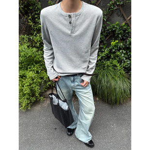 打底衫 麦穗扣亲肤时尚 圆领宽松男 Create华夫格亨利领长袖 Design