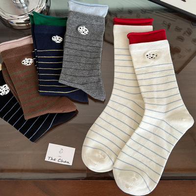 小赵家春季新款条纹撞色拼接袜子女中筒堆堆袜甜美少女心可爱风