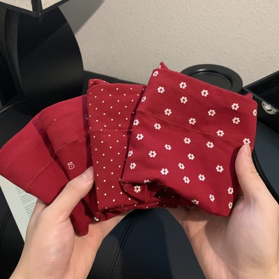 小赵家 四条装马年本命年 大红色平角内裤女鸿运结婚新婚内裤女