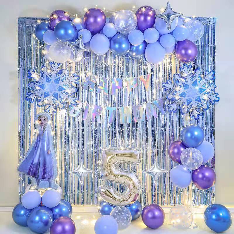 女孩冰雪奇缘主题周岁生日布置艾莎公主气球装饰品派对场景背景墙