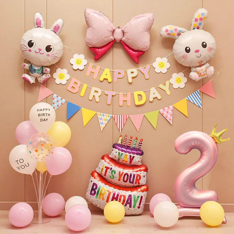 兔宝2岁生日布置女孩小儿