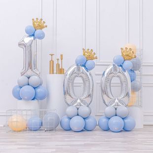 宝宝周岁生日布置气球32寸银色数字路引气球立柱百天宴会场装饰品