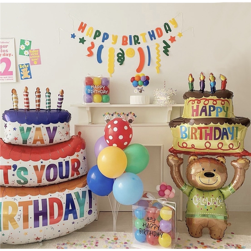 举蛋糕的小熊生日铝膜气球