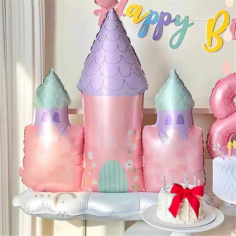 可站立彩色梦幻3D立体公主城堡铝膜气球女孩生日装饰场景拍摄道具