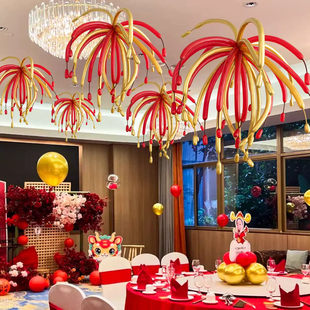 2026新年烟花气球红色长条造型烟火立柱装饰场景布置元旦年会商场