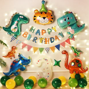 2周岁恐龙主题生日布置装饰场景布置气球背景墙儿童派对男女宝宝