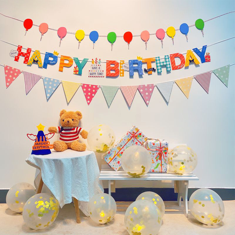 生日拉旗儿童场景布置装饰生日快乐条幅男女孩装饰品彩旗拉花蛋糕