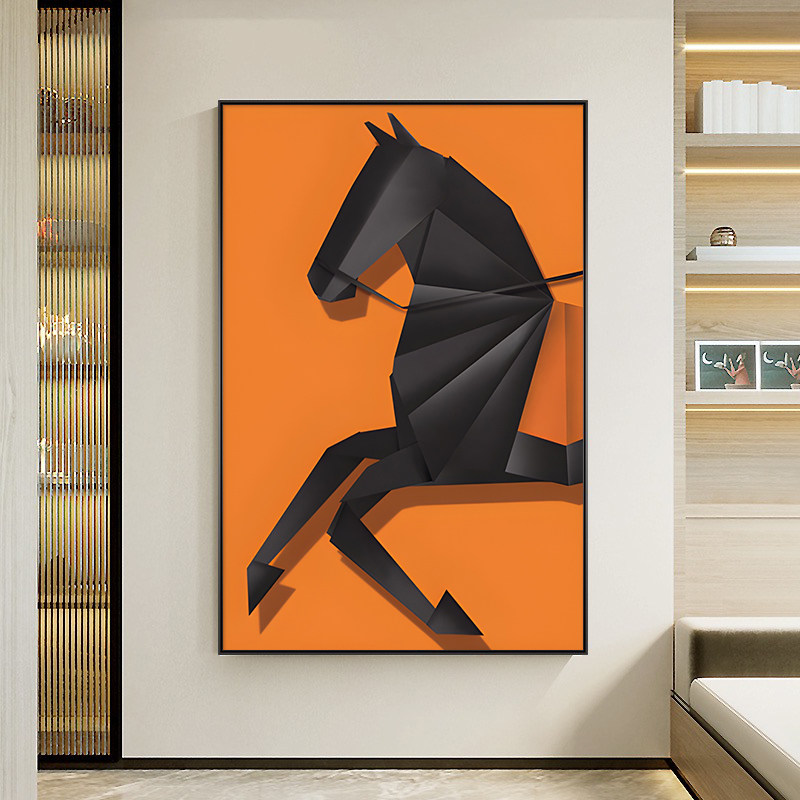 欧式几何战马轻奢挂画橙色抽象玄关装饰画客厅书房高级感简约壁画,家居饰品,现代装饰画,淘宝优惠券,粉丝福利购,淘宝优惠卷
