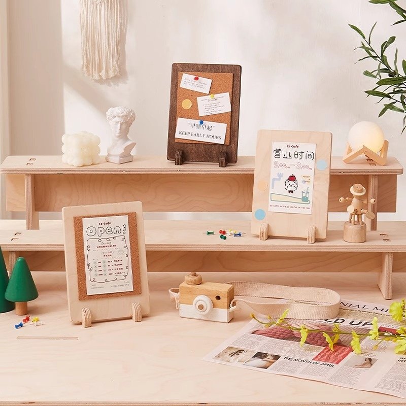 桌面软木留言板木质家用备忘便签板提示板环创展示板置物架照片架