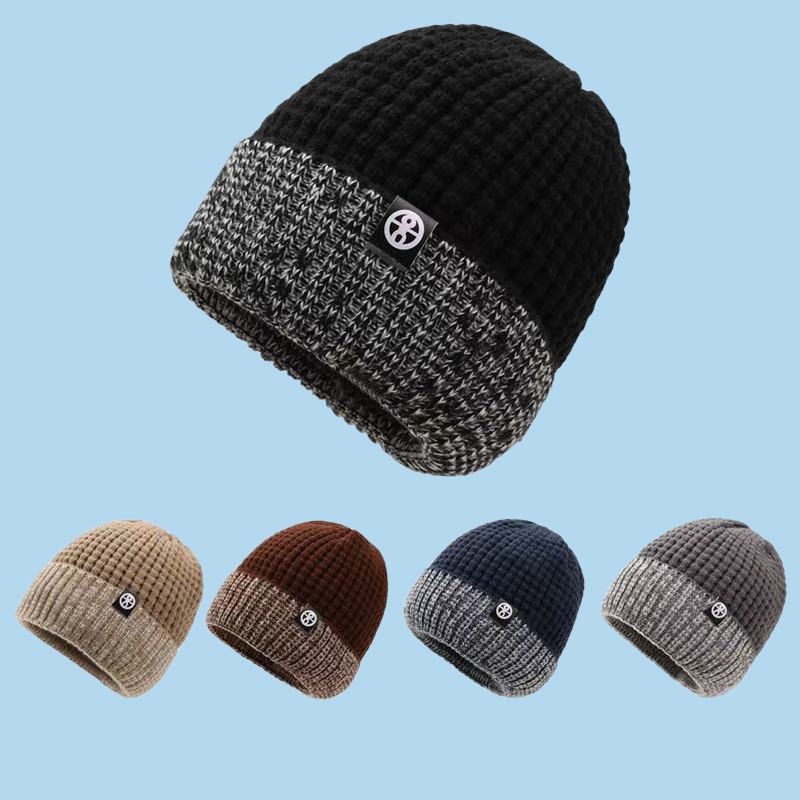 秋冬韩系针织毛线帽显脸小加绒加厚男帽子护耳防风套头帽